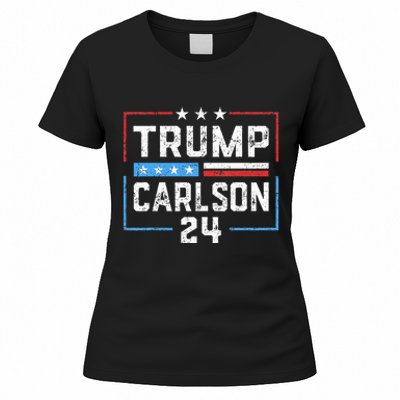 Trump Carlson 2024 President Election Pro America US Flag Women's T-Shirt