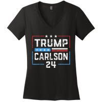 Trump Carlson 2024 President Election Pro America US Flag Women's V-Neck T-Shirt