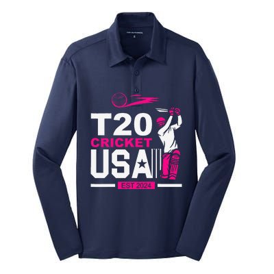 T20 Cricket 2024 Usa Cricket Fans Silk Touch Performance Long Sleeve Polo