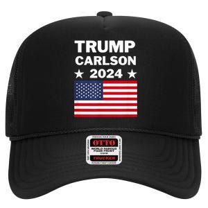 Trump Carlson 2024 President Election Pro America US Flag High Crown Mesh Back Trucker Hat