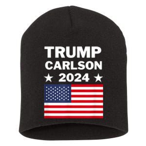 Trump Carlson 2024 President Election Pro America US Flag Short Acrylic Beanie