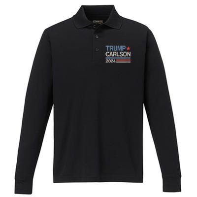 Trump Carlson 2024 President Election Pro America US Flag Performance Long Sleeve Polo