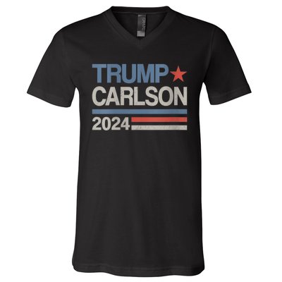 Trump Carlson 2024 President Election Pro America US Flag V-Neck T-Shirt