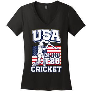 T20 Cricket 2024 Usa Cricket Fans Women's V-Neck T-Shirt