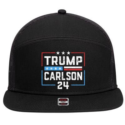 Trump Carlson 2024 President Election Pro America US Flag 7 Panel Mesh Trucker Snapback Hat