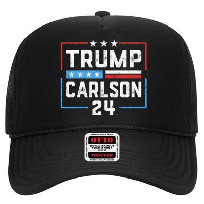 Trump Carlson 2024 President Election Pro America US Flag High Crown Mesh Back Trucker Hat