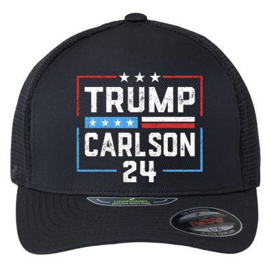 Trump Carlson 2024 President Election Pro America US Flag Flexfit Unipanel Trucker Cap