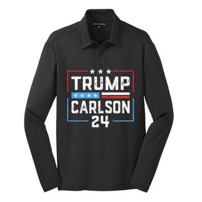 Trump Carlson 2024 President Election Pro America US Flag Silk Touch Performance Long Sleeve Polo