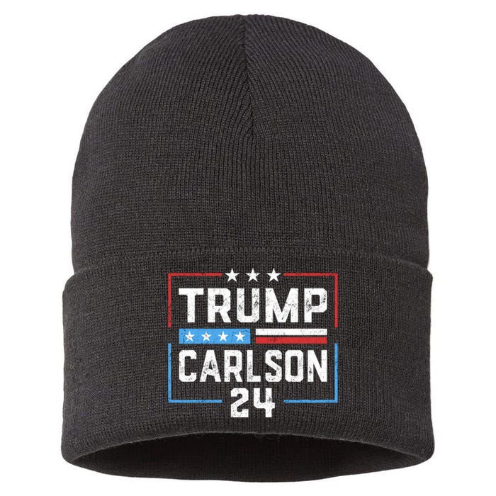 Trump Carlson 2024 President Election Pro America US Flag Sustainable Knit Beanie