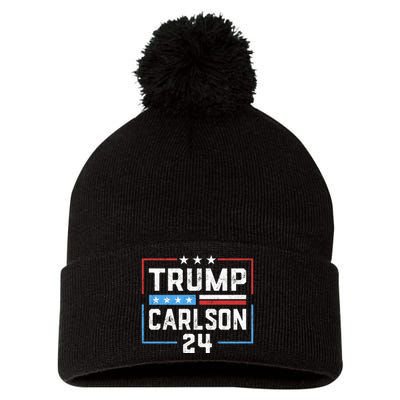 Trump Carlson 2024 President Election Pro America US Flag Pom Pom 12in Knit Beanie