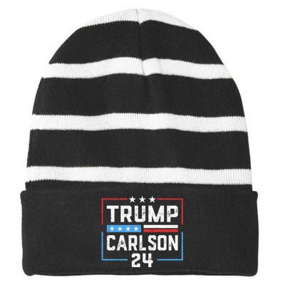 Trump Carlson 2024 President Election Pro America US Flag Striped Beanie with Solid Band