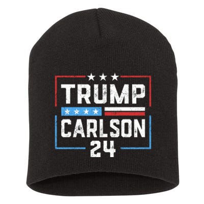 Trump Carlson 2024 President Election Pro America US Flag Short Acrylic Beanie