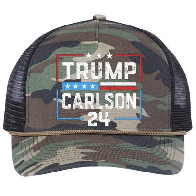 Trump Carlson 2024 President Election Pro America US Flag Retro Rope Trucker Hat Cap