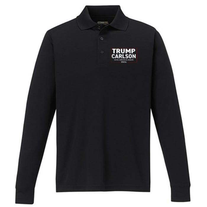 Trump Carlson 2024 Distressed President Election Pro America US Flag Performance Long Sleeve Polo