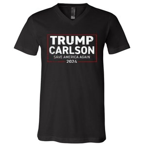 Trump Carlson 2024 Distressed President Election Pro America US Flag V-Neck T-Shirt