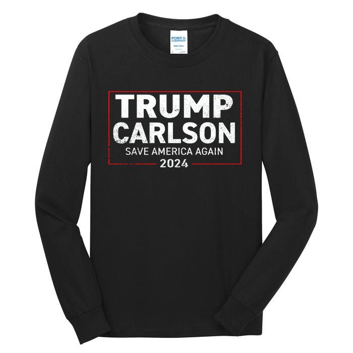 Trump Carlson 2024 Distressed President Election Pro America US Flag Tall Long Sleeve T-Shirt