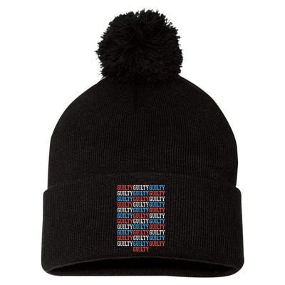 Trump Convicted 34 Felony Crimes Red White Blue Pom Pom 12in Knit Beanie
