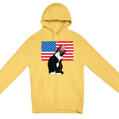 Tuxedo Cat 4th Of July Patriotic Tee Gifts Premium Pullover Hoodie