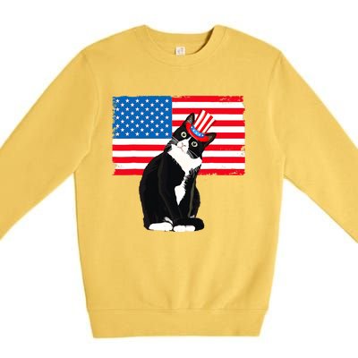 Tuxedo Cat 4th Of July Patriotic Tee Gifts Premium Crewneck Sweatshirt