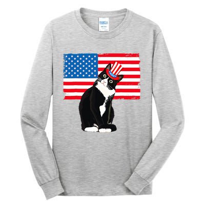 Tuxedo Cat 4th Of July Patriotic Tee Gifts Tall Long Sleeve T-Shirt