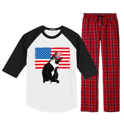 Tuxedo Cat 4th Of July Patriotic Tee Gifts Raglan Sleeve Pajama Set