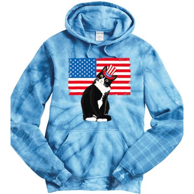 Tuxedo Cat 4th Of July Patriotic Tee Gifts Tie Dye Hoodie