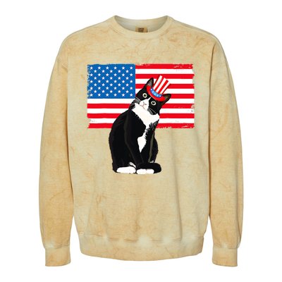 Tuxedo Cat 4th Of July Patriotic Tee Gifts Colorblast Crewneck Sweatshirt