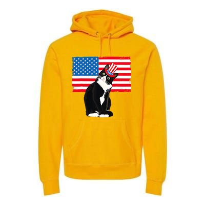 Tuxedo Cat 4th Of July Patriotic Tee Gifts Premium Hoodie