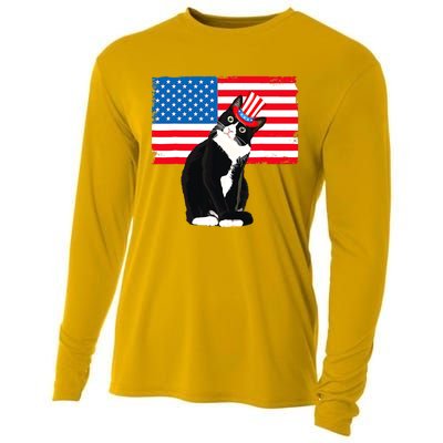 Tuxedo Cat 4th Of July Patriotic Tee Gifts Cooling Performance Long Sleeve Crew