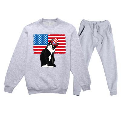 Tuxedo Cat 4th Of July Patriotic Tee Gifts Premium Crewneck Sweatsuit Set