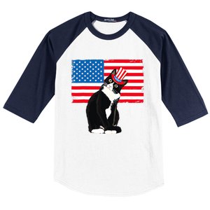 Tuxedo Cat 4th Of July Patriotic Tee Gifts Baseball Sleeve Shirt