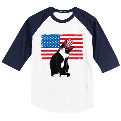 Tuxedo Cat 4th Of July Patriotic Tee Gifts Baseball Sleeve Shirt