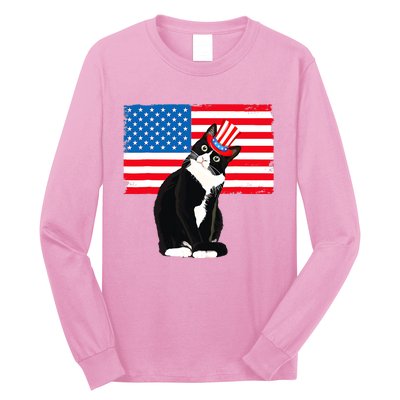 Tuxedo Cat 4th Of July Patriotic Tee Gifts Long Sleeve Shirt