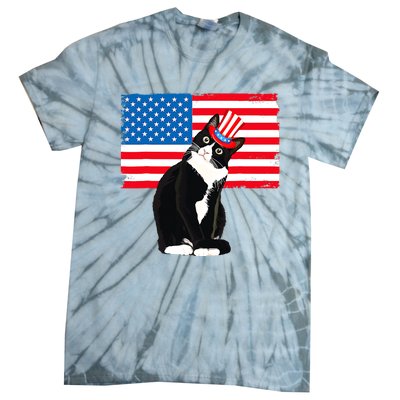 Tuxedo Cat 4th Of July Patriotic Tee Gifts Tie-Dye T-Shirt