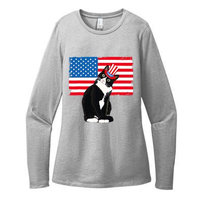 Tuxedo Cat 4th Of July Patriotic Tee Gifts Womens CVC Long Sleeve Shirt