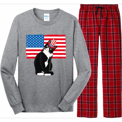 Tuxedo Cat 4th Of July Patriotic Tee Gifts Long Sleeve Pajama Set