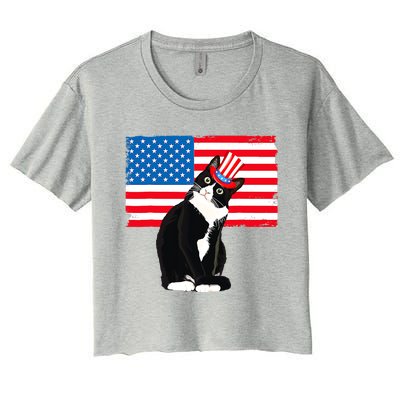 Tuxedo Cat 4th Of July Patriotic Tee Gifts Women's Crop Top Tee