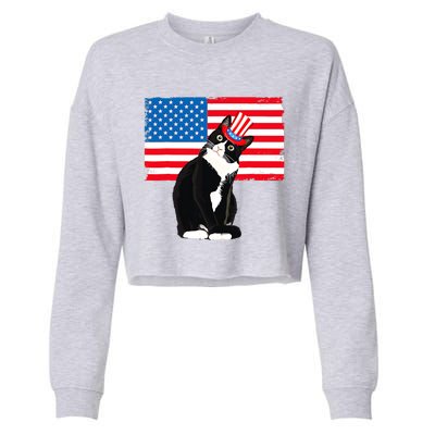 Tuxedo Cat 4th Of July Patriotic Tee Gifts Cropped Pullover Crew