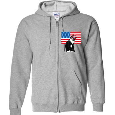 Tuxedo Cat 4th Of July Patriotic Tee Gifts Full Zip Hoodie