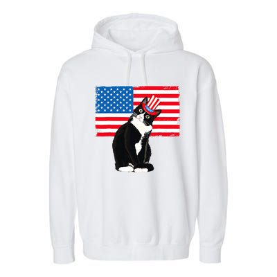 Tuxedo Cat 4th Of July Patriotic Tee Gifts Garment-Dyed Fleece Hoodie