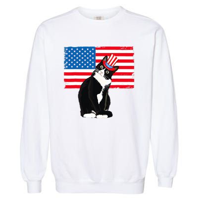 Tuxedo Cat 4th Of July Patriotic Tee Gifts Garment-Dyed Sweatshirt