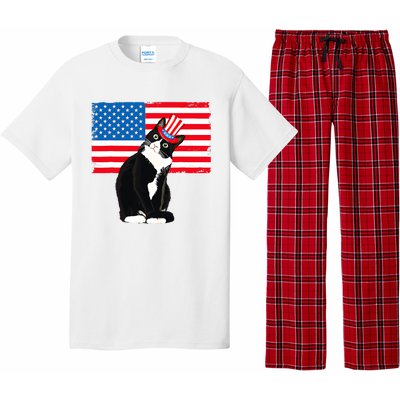 Tuxedo Cat 4th Of July Patriotic Tee Gifts Pajama Set