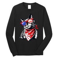 Tuxedo Cat 4th of July Patriotic Gift Long Sleeve Shirt