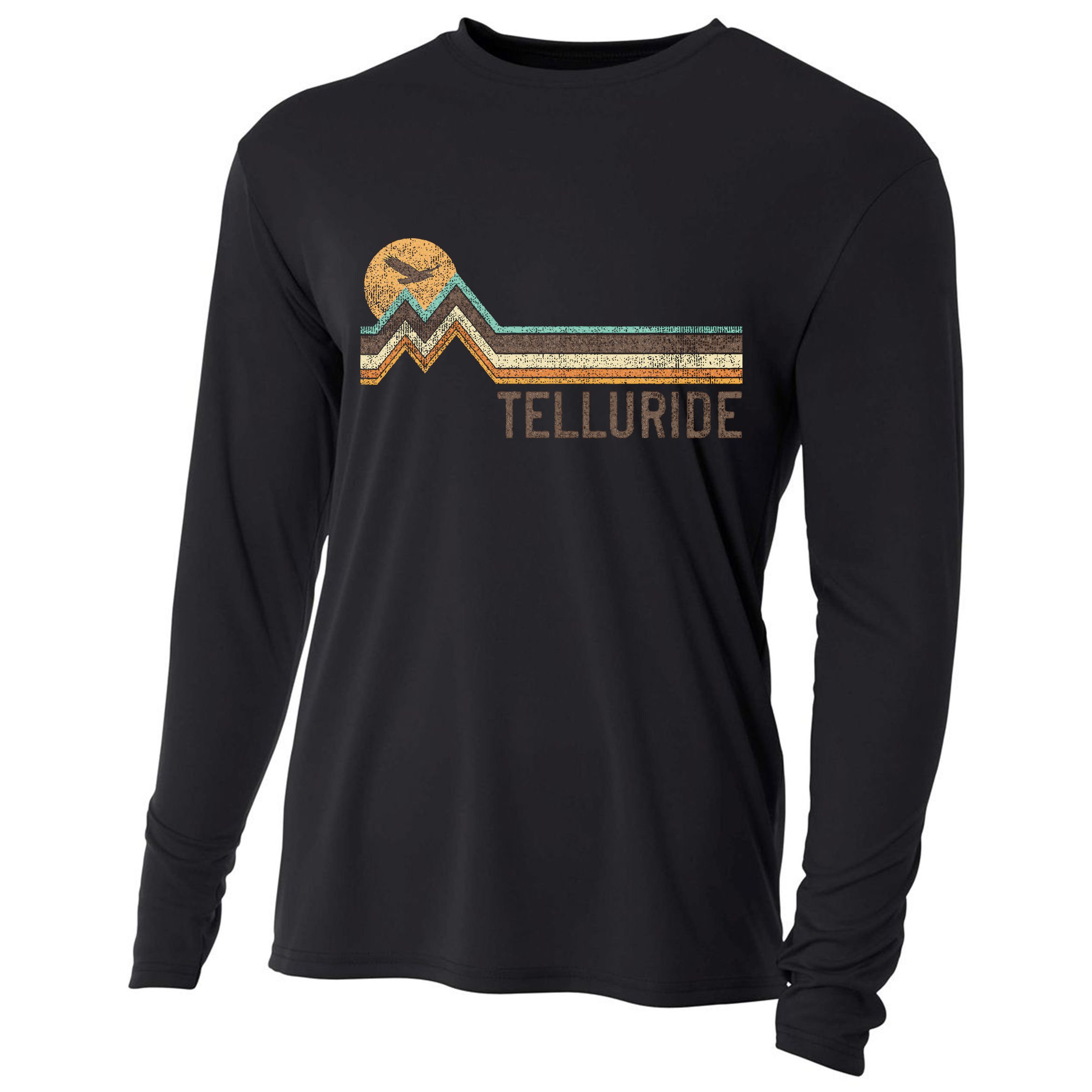 Telluride Colorado 70S 80S Retro Style Vintage Cooling Performance Long Sleeve Crew