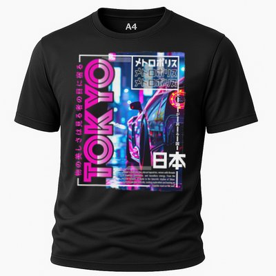 Tokyo City 80s Synthwave Racing Car Japan Tokyo Cooling Performance Crew T-Shirt