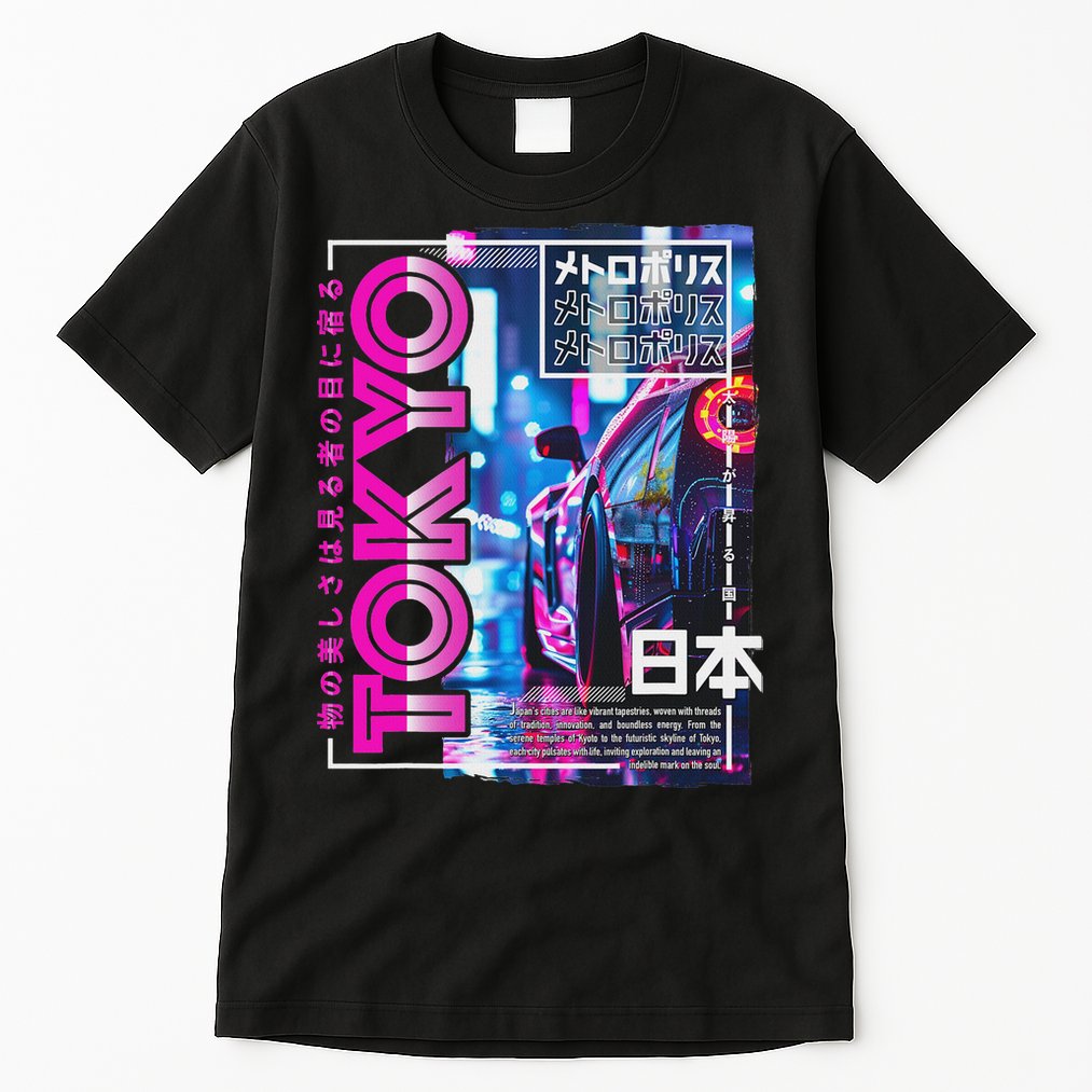 Tokyo City 80s Synthwave Racing Car Japan Tokyo Tall T-Shirt