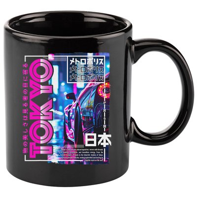 Tokyo City 80s Synthwave Racing Car Japan Tokyo 11oz C Handle Ceramic Mug