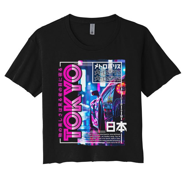 Tokyo City 80s Synthwave Racing Car Japan Tokyo Women's Crop Top Tee