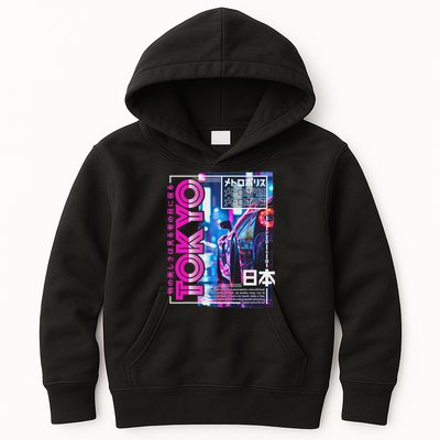 Tokyo City 80s Synthwave Racing Car Japan Tokyo Kids Hoodie