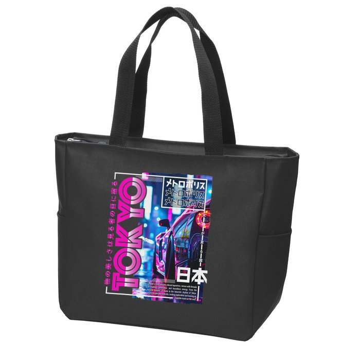 Tokyo City 80s Synthwave Racing Car Japan Tokyo Zip Tote Bag